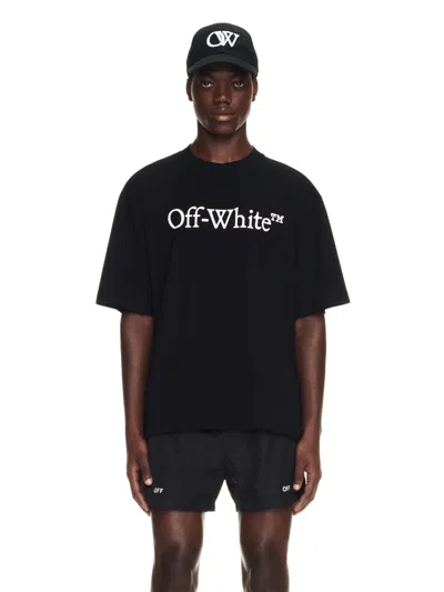Off-white Black Oversized T-shirt With Contrasting Logo Lettering Print In Cotton Man