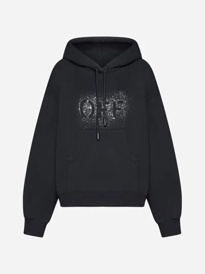 Off-white Off Stencil Cotton Hoodie In Black,white