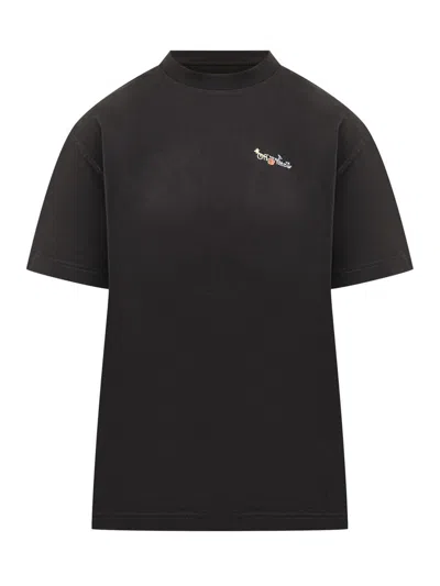 Off-white Black T-shirt With Embroidered Floral Mini Logo