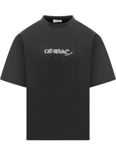 OFF-WHITE OFF-WHITE OFF-WHITE BLACK T-SHIRT WITH EMBROIDERED LOGO