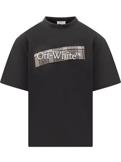 Off-white Black T-shirt With Logo And Check Detail