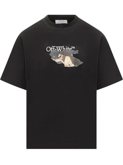 OFF-WHITE OFF-WHITE OFF-WHITE BLACK T-SHIRT WITH PRINT AND LOGO