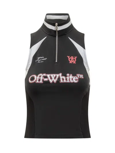 Off-white Black Top With Zip And Contrast Logo