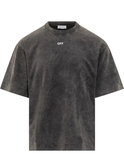 Off-white Black Washed Effect T-shirt With Logo