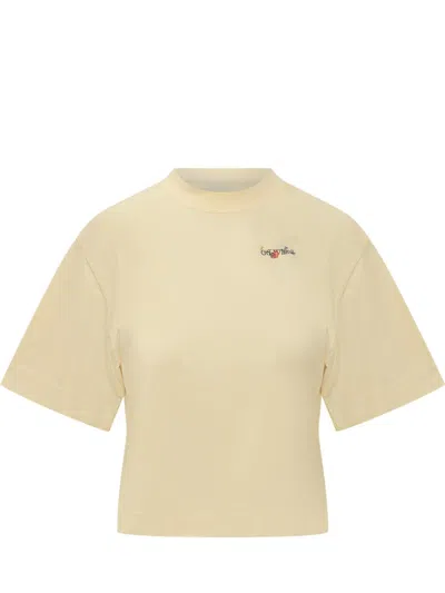 Off-white Crop T-shirt With Floral Print In Neutral