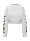 Off-white Crop White Sweatshirt With Floral Details In White