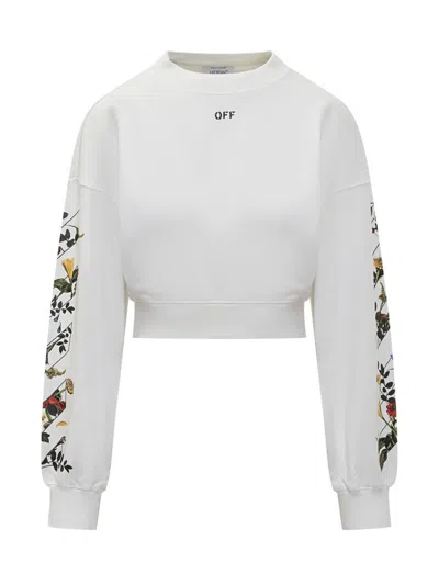 Off-white Crop White Sweatshirt With Floral Details