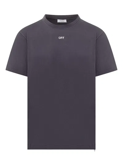 Off-white Dark Grey T-shirt With Embroidered Logo In Purple