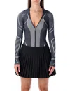 Off-white Diag Seamless Black Long-sleeve Zip Bodysuit In Multi