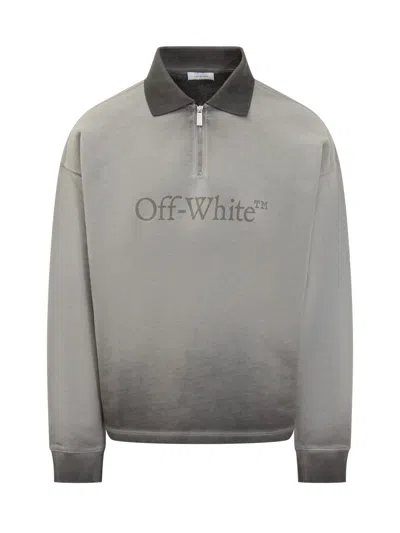 Off-white Gray Sweatshirt With Logo And Zipv Collar