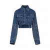 Off-white Cropped Denim Moto Jacket With Front Cutout
