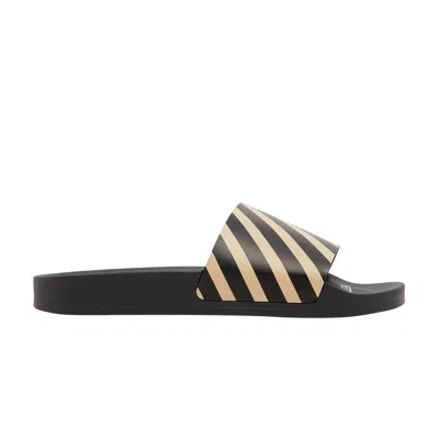 Pre-owned Off-white Sliders 'diagonal Stripe - Black Beige' | Men's Size 43