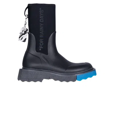 Pre-owned Off-white Sponge Rubber Rain Boot 'for Rainy Days - Black Blue' | Men's Size 42