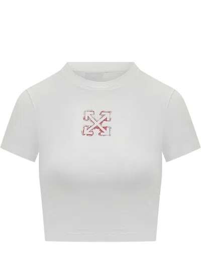 Off-white White Crop T-shirt With Arrows Logo