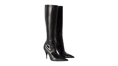 Pre-owned Off-white Offwhite Crescent Knee High Leather Boots Black (women's) Sneakers In Multi