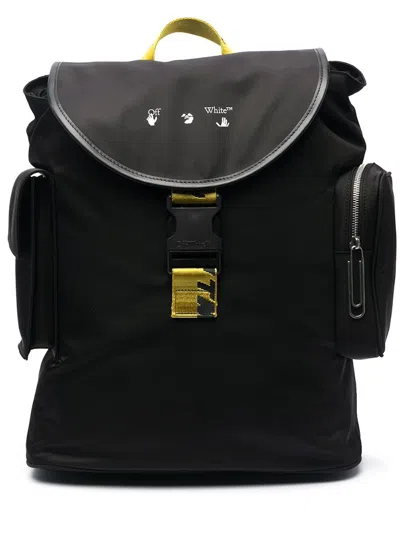 Pre-owned Off-white Offwhite Logo Print Foldover Top Backpack In Black Yellow