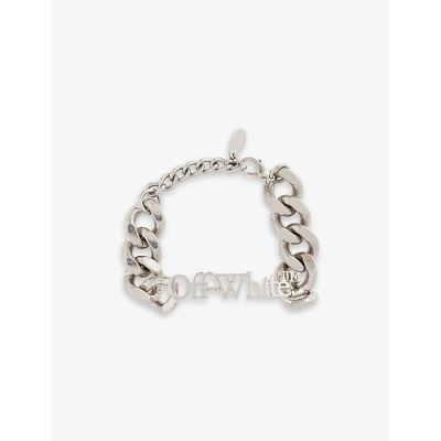 Off-white Offwhite Mens Silver No Colour Lettering-embellished Chunky-link Brass Bracelet