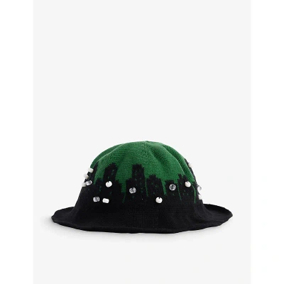 Off-white Offwhite Mens Black Green Palaces Bead-embellished Cotton-blend Knitted Hat