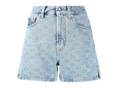 Pre-owned Off-white Offwhite Womens Bleached Denim Arrow Print Shorts In Light Blue