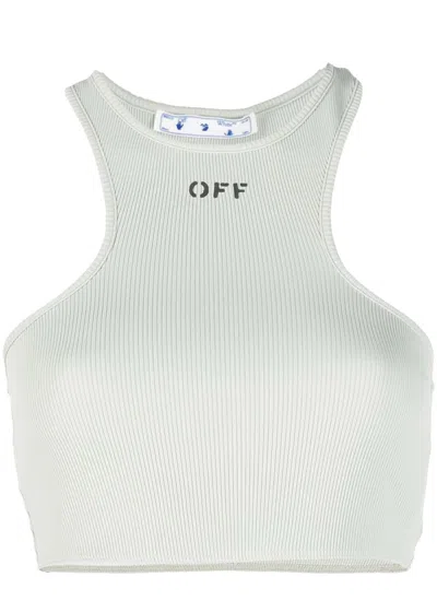 Pre-owned Off-white Offwhite Womens Off Logo Print Ribbed Vest In Grey