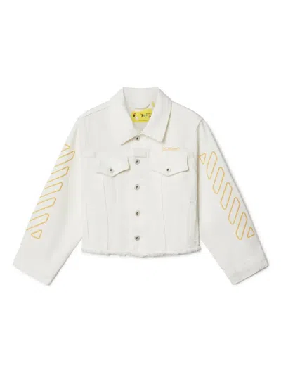 OFF-WHITE BOOKISH DIAG DENIM JACKET,OGYE002S25DEN001 0118 WHITE YELLOW