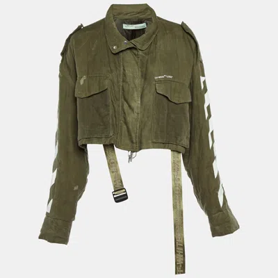 Pre-owned Off-white Olive Green Linen Diag M65 Cropped Jacket S
