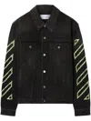 Off-white Diagonal Arrow Outline Embroidered Denim Skate Jacket In Blue