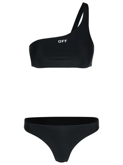 Off-white One-shoulder Bikini Top In Black Polyamide Blend Women