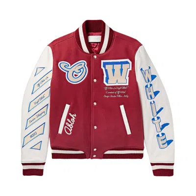 Pre-owned Off-white Onthego Lea Sle Varsity Jacket 'red/off White'