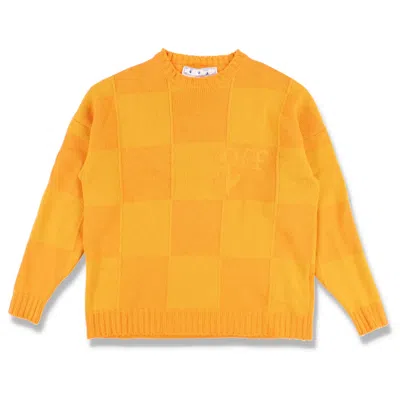 Pre-owned Off-white Orange And Yellow Checkerboard Logo Intarsia Sweater