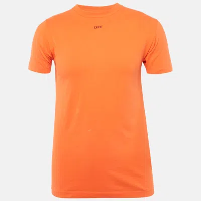 Pre-owned Off-white Orange Logo Print Cotton Crew Neck T-shirt Xxs