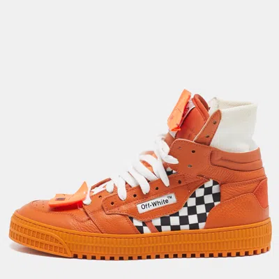 Pre-owned Off-white Orange/white Leather And Canvas Off Court 3.0 High Top Sneakers Size 41