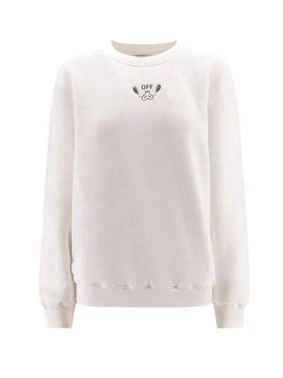 Off-white Organic Cotton Sweatshirt With Frontal Logo In White