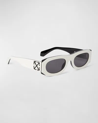 Off-white Orlando Oval Acetate Sunglasses In 0107 White Dark Grey