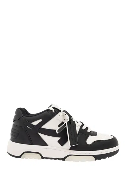 Off-white 'out Of Office' Black And White Low Top Sneakers With Arrow Motif And Zip-tie Tag In Leather Man