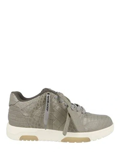 Off-white Out Of Office Crocodile-embossed Low-top Sneakers Man Sneakers Grey Size 8 Calfskin, Polye In Gray