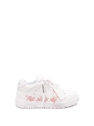 Off-white Off White Woman White Leather Out Of Office For Walking Sneakers In Bianco