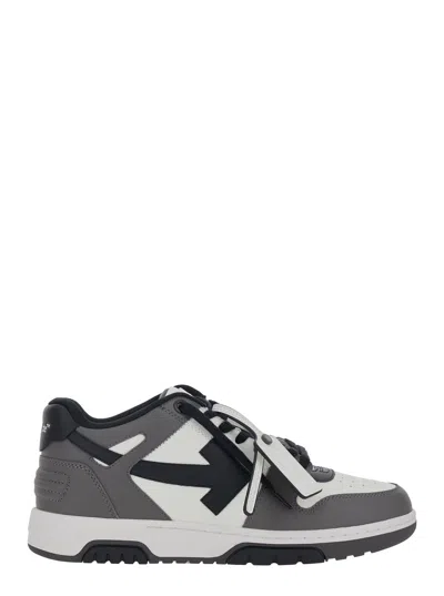 Off-white Out Of Office Grey Low Top Sneakers With Logo Patch On The Tongue And Contrasting Stitching In Leath In Gray