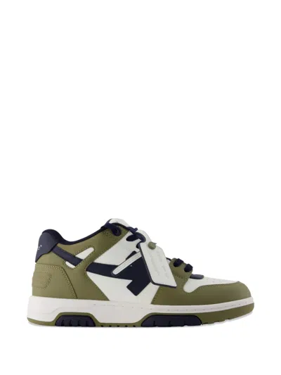 Off-white Out Of Office Leather Sneakers With Iconic Side Logo In Green
