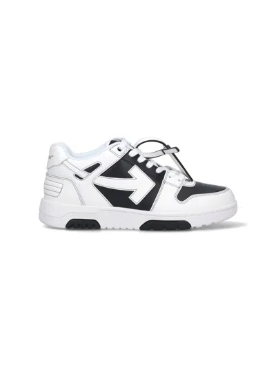 Off-white 'out Of Office' White And Black Low Top Sneakers With Arrow Motif In Leather Man In Black  