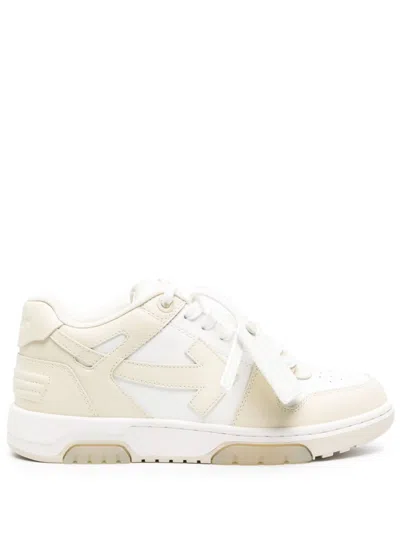 Off-white Mens Beige Comb Out Of Office Logo-embroidered Leather Low-top Trainers Eur 41 / 7 Uk In White,beige