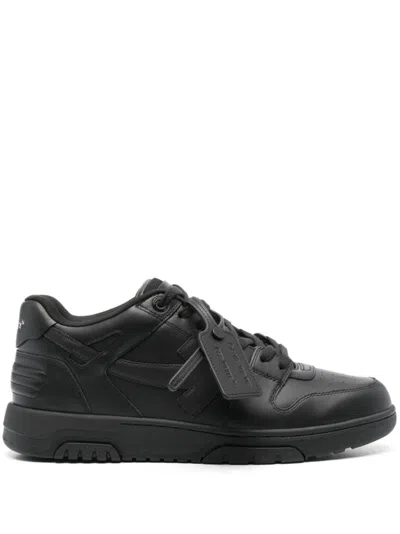 Pre-owned Off-white Out Of Office Men's All Black Leather Low Top Sneakers Fw24