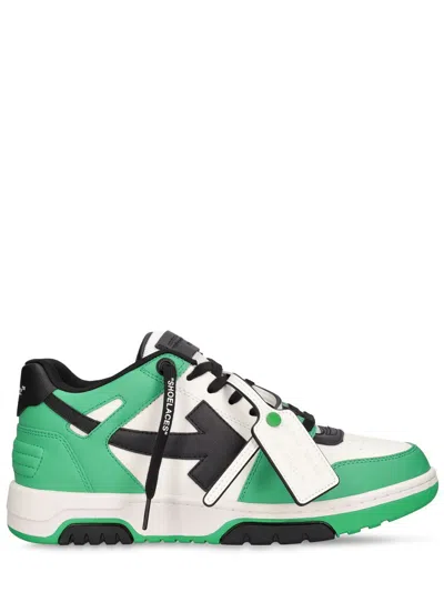 Pre-owned Off-white Out Of Office Men's Green/black Leather Low Top Sneakers