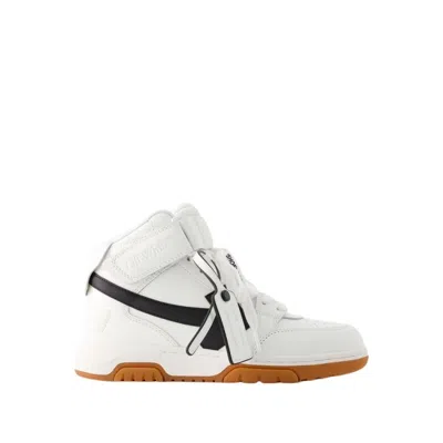 Off-white Out Of Office Mid-top Calf Leather Sneakers In White Black