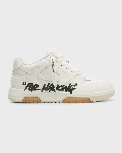 Off-white Out Of Office Script Leather Sneakers In White Black