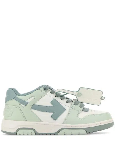Off-white White & Green Out Of Office Calf Leather Sneakers In Mint - Grey