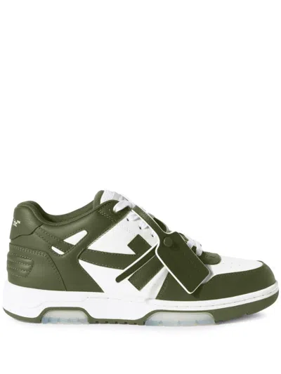 Off-white White & Khaki Out Of Office Calf Leather Sneakers In Green