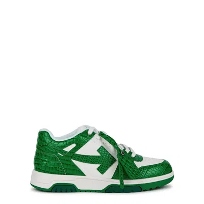 Off-white Out Of Office White Panelled Leather Sneakers In White And Green