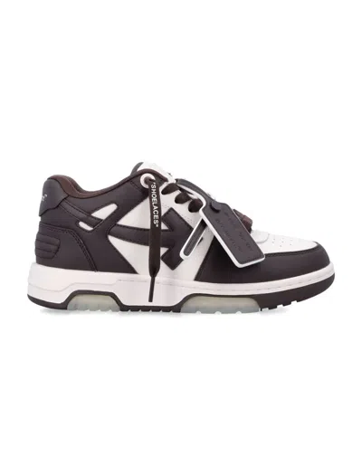 Off-white Our Of Office Arrow-logo Leather Sneakers In Brown