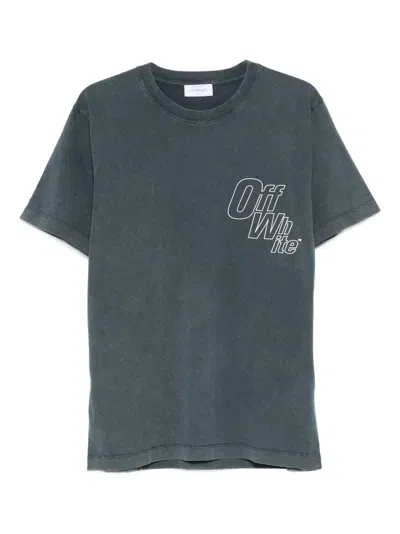 Off-white Outline-arrow Logo-print T-shirt In Blue